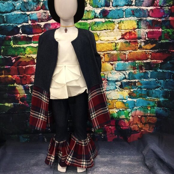 Troy x London girls 2pc denim x flannel set Size 6T